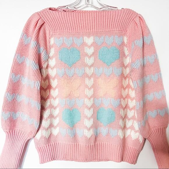 LoveShackFancy Gizela Pullover Sweater Size M In Fairy Forest Multi Hearts Print - Picture 13 of 16